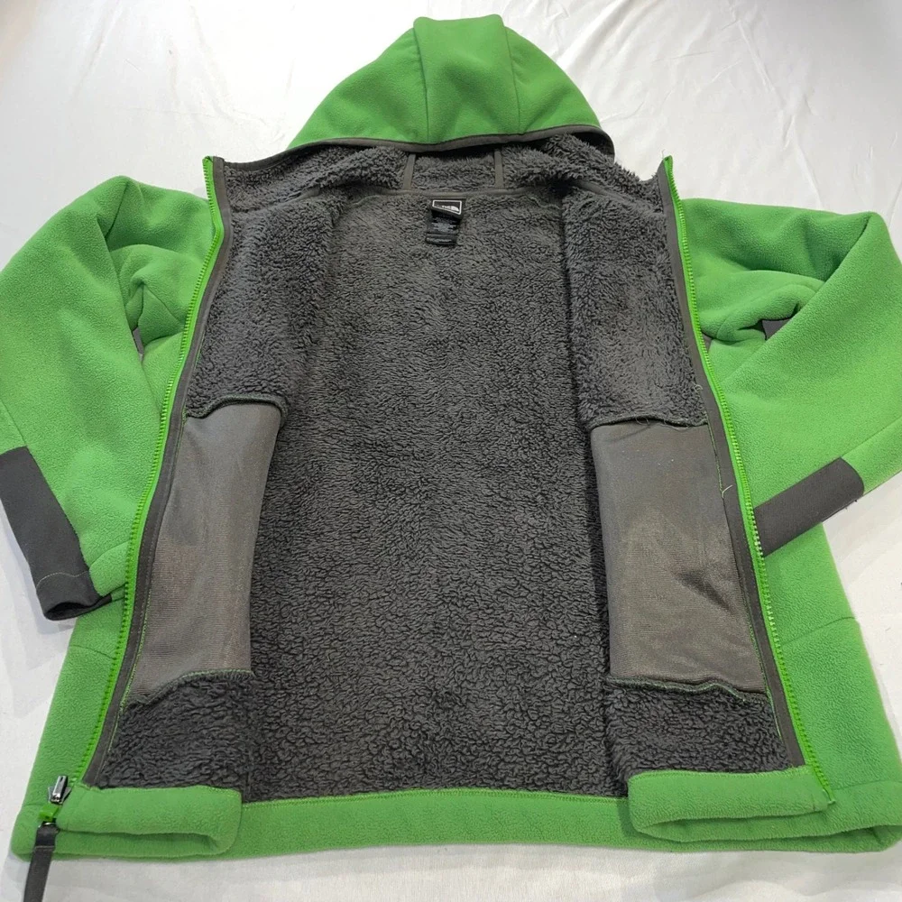 The North‎ Face Boys Full Zip Sherpa Lined Fleece Hoodie Green Grey Large 14/16